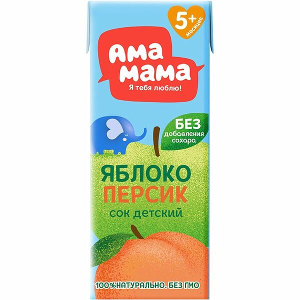 Сок Ама Мама яблочно-персиковый восстановленный с мякотью с 5 месяцев 200 мл
