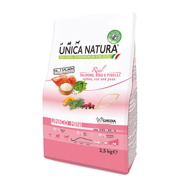 Сухой корм UNICA для собак мелких пород с лососем, рисом и горохом, 2.5кг