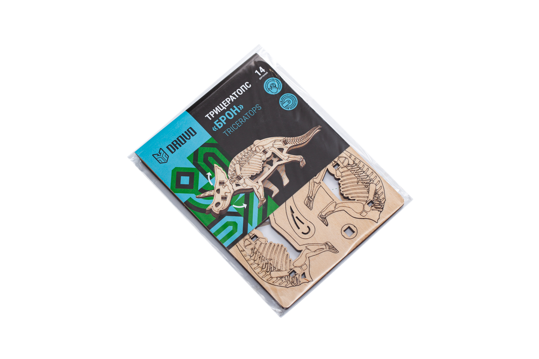 

Деревянный конструктор 3d пазл Drovo Трицератопс брон