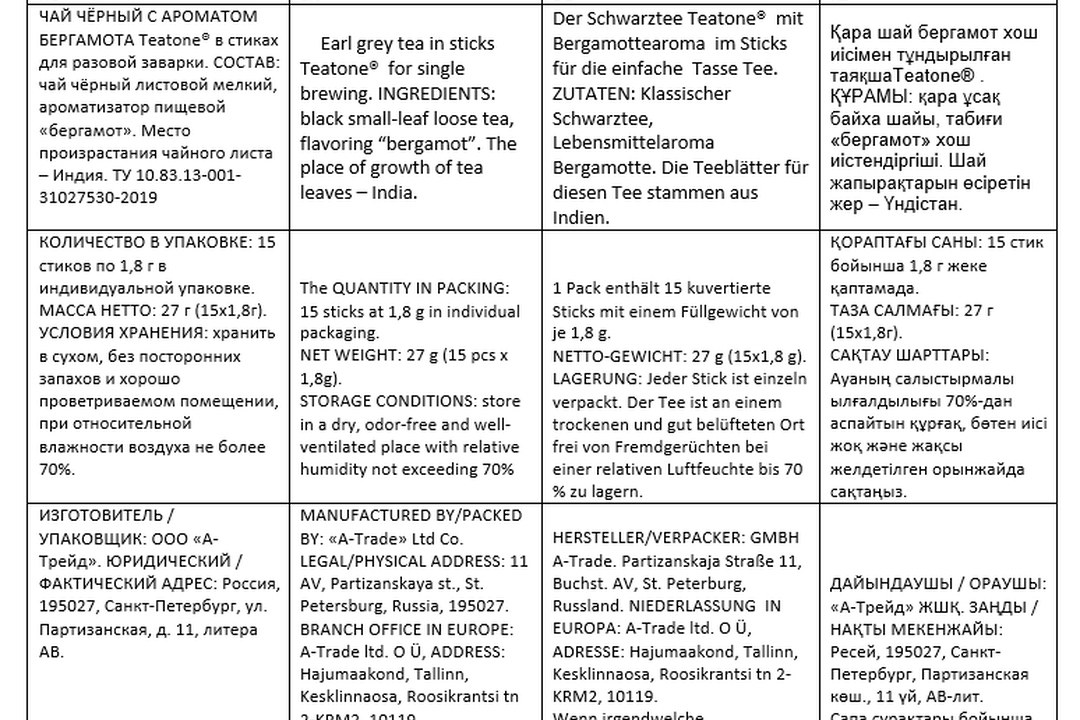 

Чай черный Teatone Black line Бергамот 15 стиков 27 г