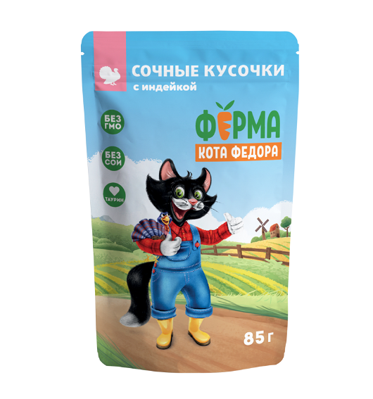 Корм для кошек Мнямс Фермерская ярмарка сочные кусочки с индейкой, 85 г