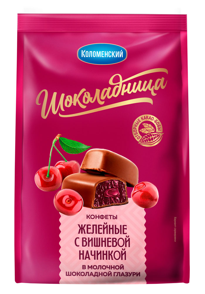 

Конфеты желейные Коломенское Шоколадница с вишневой начинкой в молочной шоколадной глазури 160 г