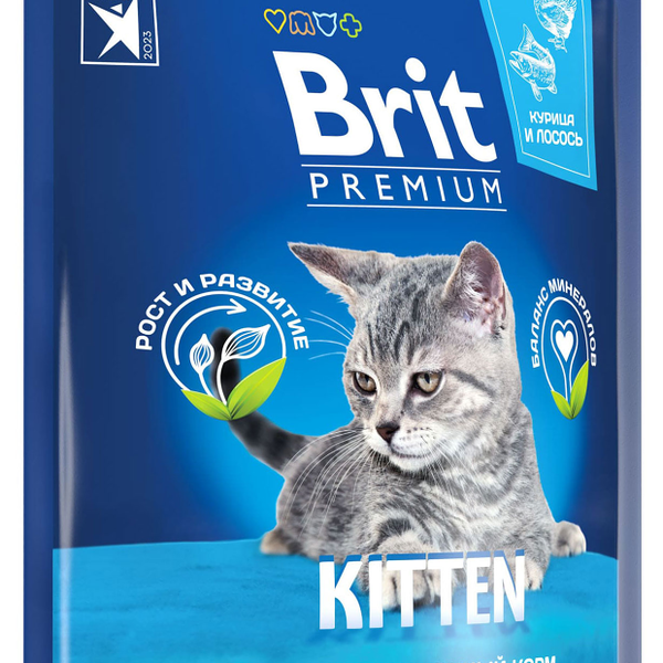 Сухой корм Brit Premium Cat Kitten для котят, беременных и кормящих кошек, курица и лосось