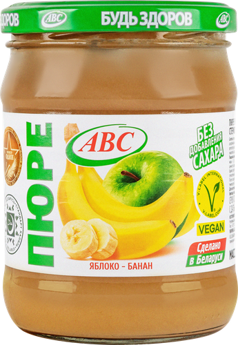 

Пюре фруктовое ABC Будь здоров! яблоко-банан без сахара 450 г