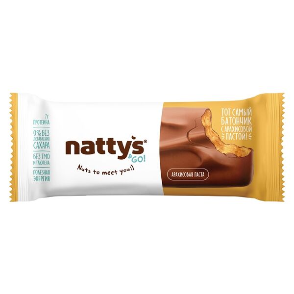 Батончик Nattys&Go! Peanut шоколадный с арахисовой пастой покрытый молочным шоколадом 45 г