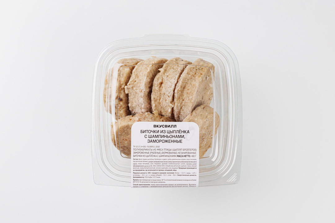 

Биточки из цыпленка с шампиньонами, зам.(Продукт замороженный) 480 г