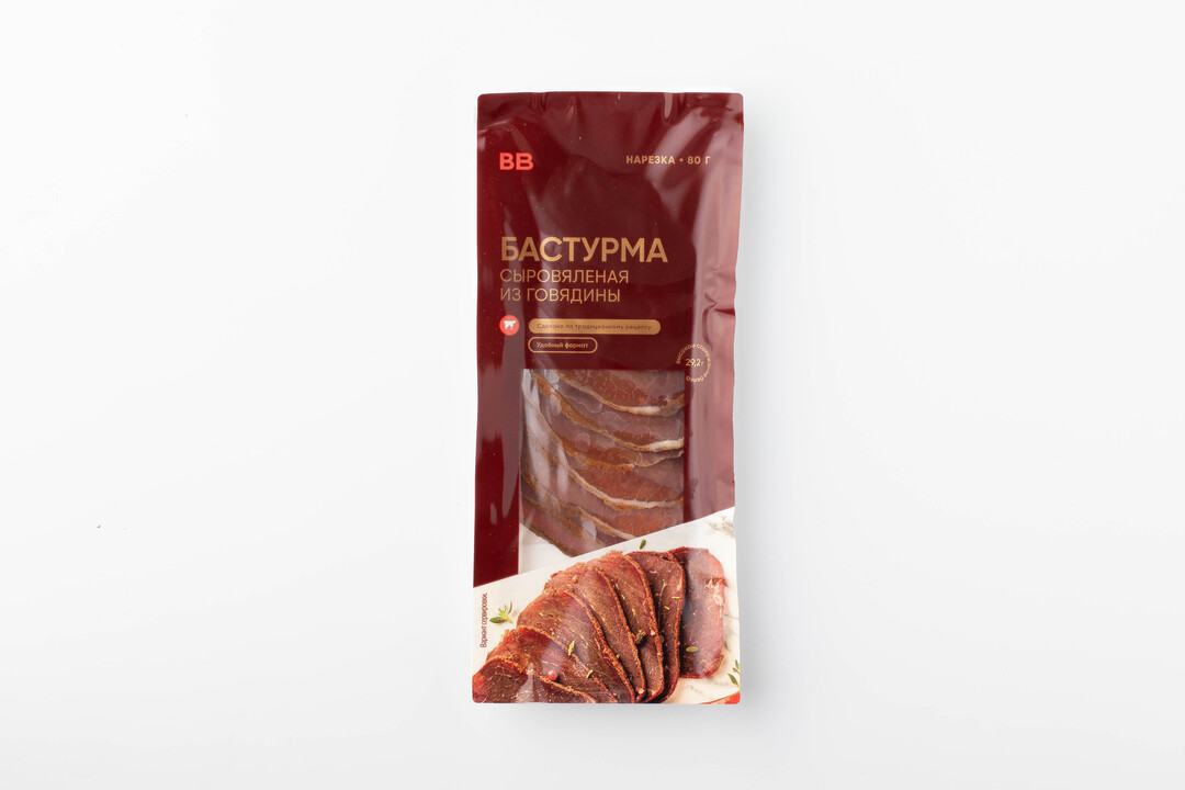 

Бастурма из говядины ВкусВилл сыровяленая, нарезка 80 г, дизайн упаковки в ассортименте