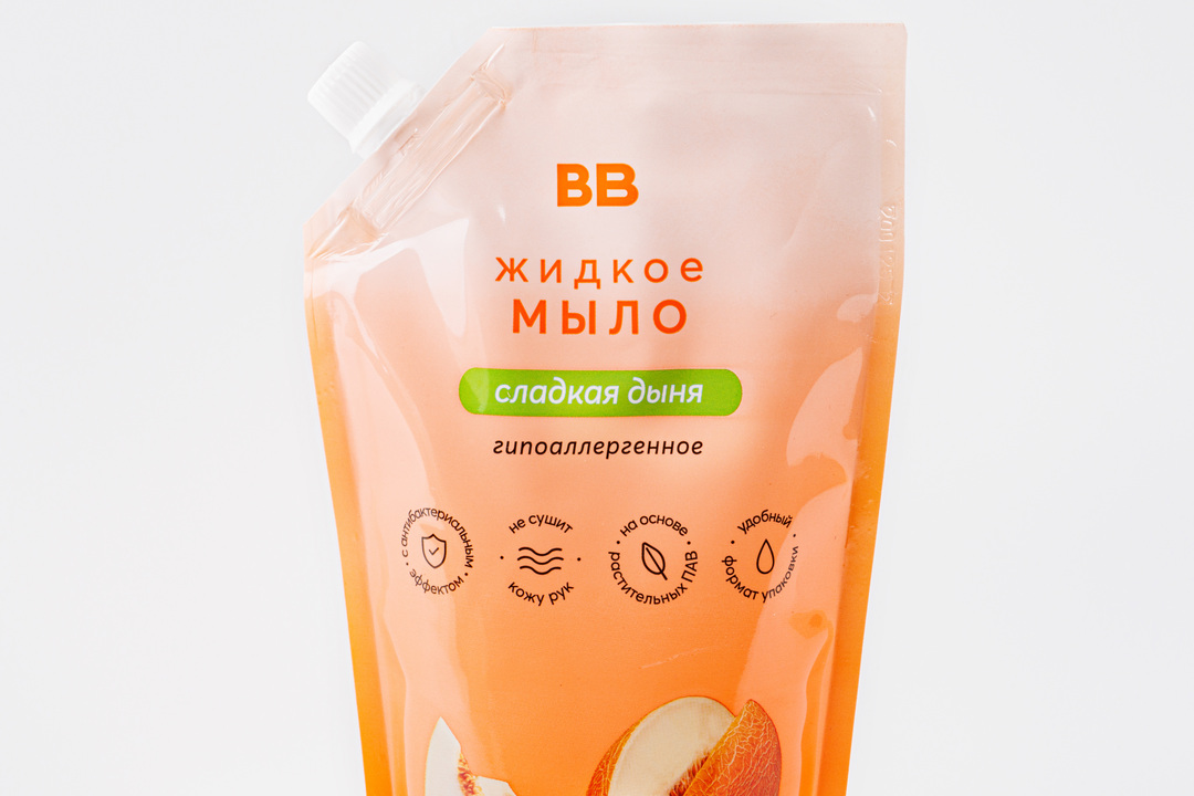 

Мыло жидкое ВкусВилл Сладкая дыня с антибактериальным эффектом, дой-пак 500 мл