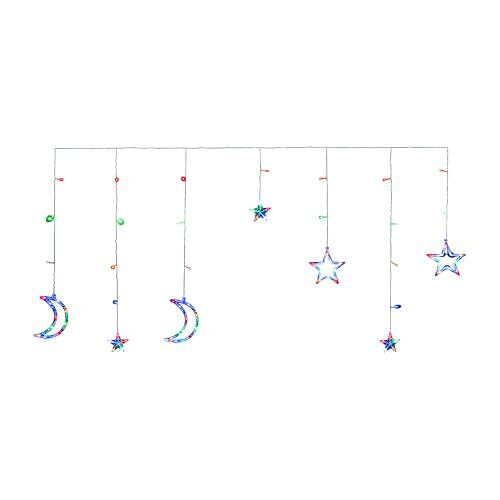 Гирлянда-штора Звезды-месяц LKS5077B мульти/теплый свет 3.5*1.5м в ассортименте