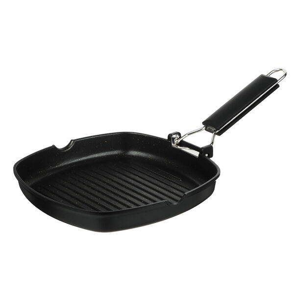 Сковорода-гриль литая Славяна кобальт , а/приг.покр.мрамор, 24х24см, индукция, складная ручка