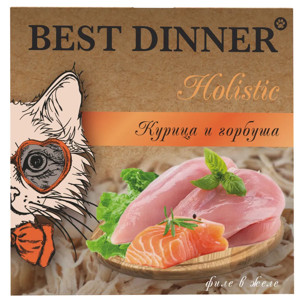 

Влажный корм Best Dinner Holistic для стерилизованных кошек, курица и горбуша в желе 75 г