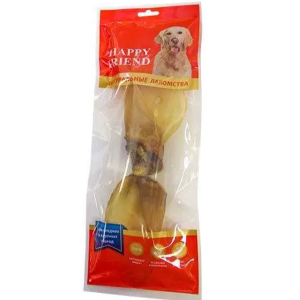 Лакомство для собак HAPPY FRIEND Ухо говяжье с основанием для средних и мелких пород