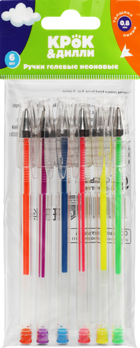

Набор ручек гелевых Крок&Дилли неоновые, 6 цветов, 6 шт.