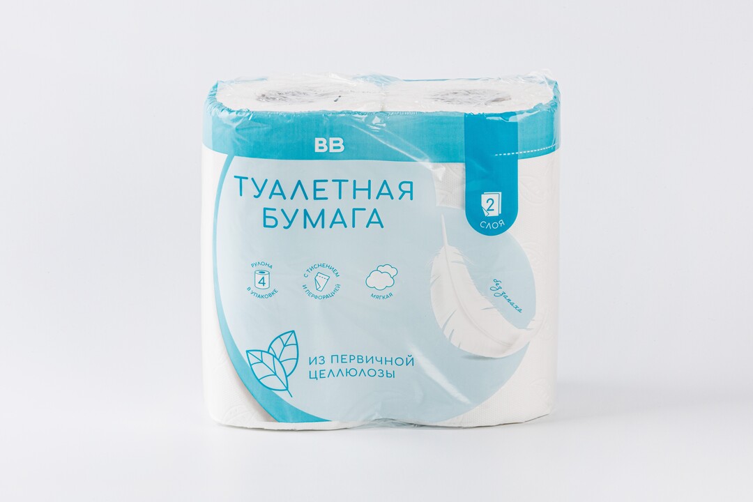 

Туалетная бумага 2 слоя белая, 4 рулона