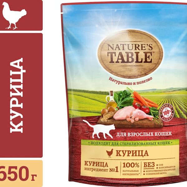 Сухой корм для кошек Natures Table Курица 650г