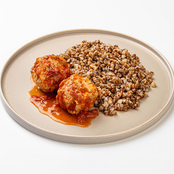 Ежики ВкусВилл мясные с отварной гречкой 250 г