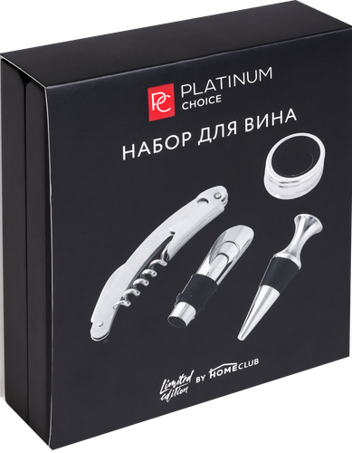 

Набор для вина PLATINUM CHOICE 4 предмета: пробка, штопор, аэратор, каплеуловитель, Арт. BR-B3