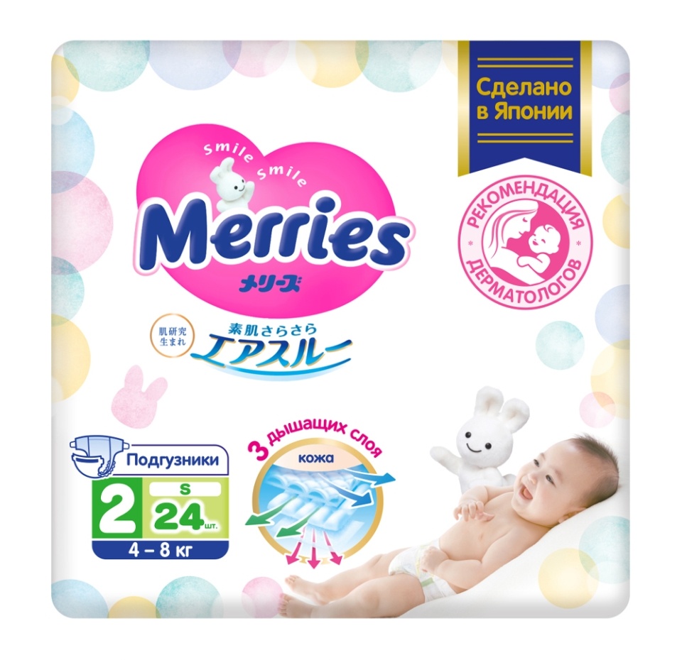 

Подгузники Merries размер S 4-8 кг 24 шт