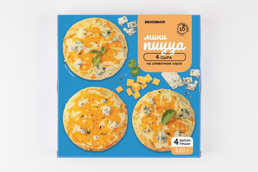 

Пицца мини ВкусВилл 4 сыра на сливочном соусе, замороженная 220 г
