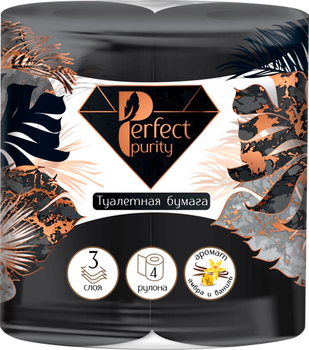 

Бумага туалетная Perfect Purity Чёрная 3 слоя с Ароматом Амбра и Ваниль 4 шт