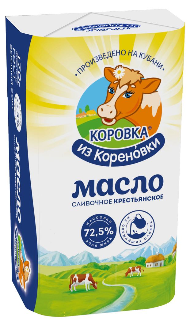 

Масло Коровка из Кореновки Крестьянское сливочное 72.5% 170 г