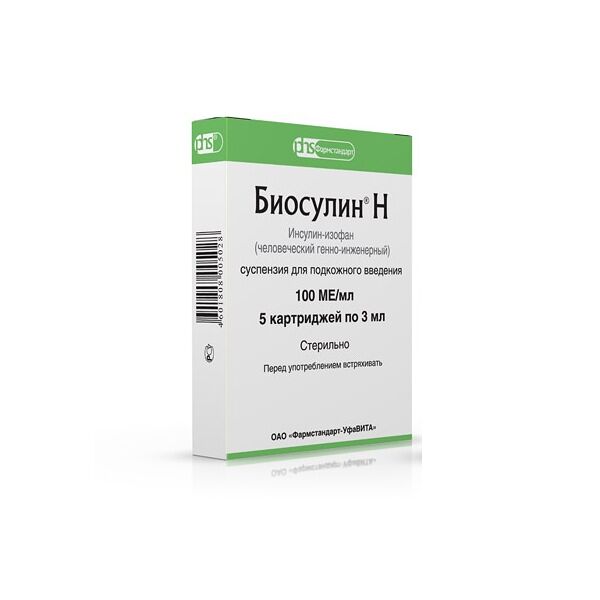 Биосулин Н суспензия для п/к введения 100 МЕ/мл картридж 3 мл 5 шт