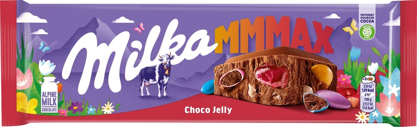 

Шоколад молочный Milka Mmmax Choco Jelly с желейными конфетами, с какао драже и с карамелью 250 г
