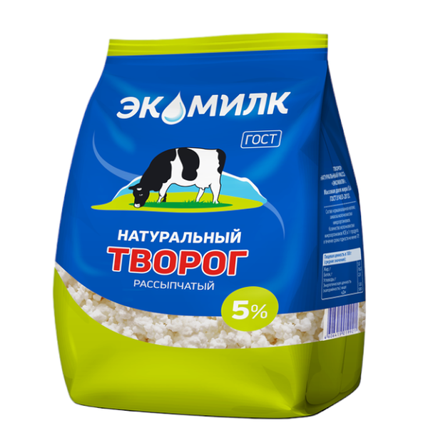 Творог Экомилк натуральный рассыпчатый 5% 350г м/у