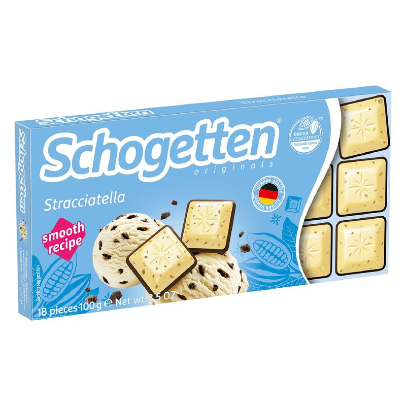

Шоколад белый Schogetten Stracciatella с кусочками зерен какао 100 г