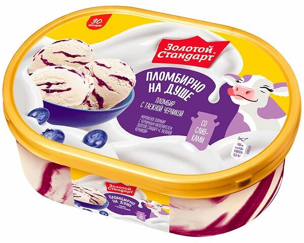 Мороженое Золотой стандарт пломбир с черникой 475 г