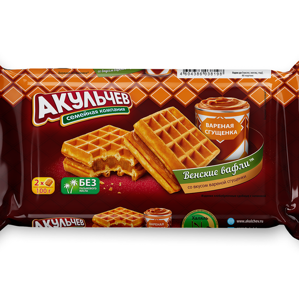 Вафли Акульчев Венские с вареной сгущенкой 100г