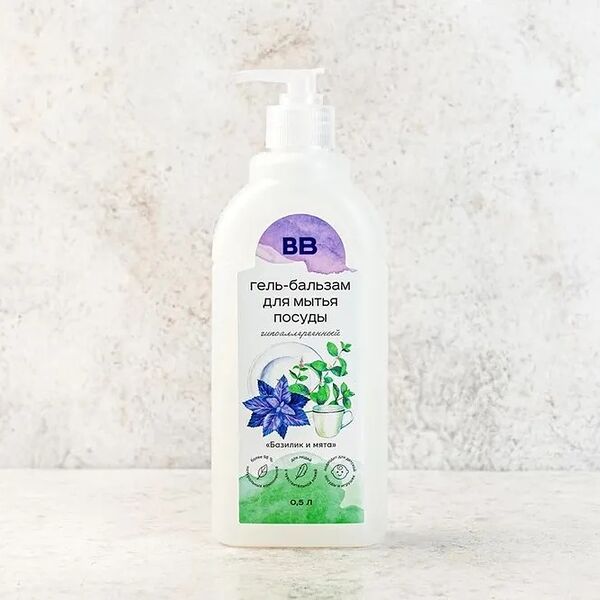 Гель-бальзам для мытья посуды и игрушек ВкусВилл Базилик и мята 500 мл