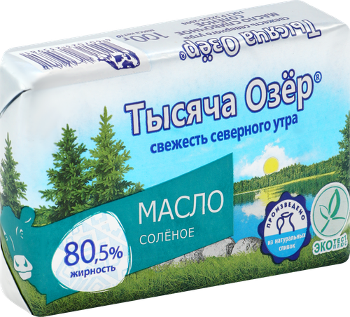 

Масло сливочное Тысяча озёр солёное 80.5% 100 г