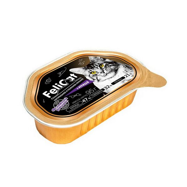 Корм консервированный мясосодержащий для кошек с курицей 95г, РБ