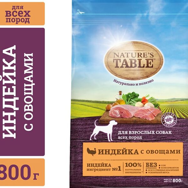 Сухой корм для собак Natures Table Индейка с овощами 800г