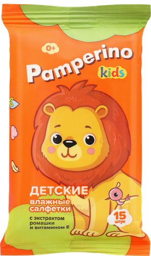 

Салфетки Pamperino kids влажные с экстрактом ромашки и витамином Е дизайн в ассортименте 15 шт.