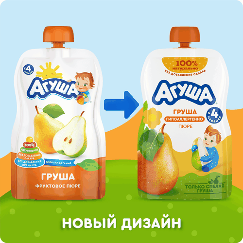 

Пюре фруктовое детское Агуша Груша в мягкой упаковке с 4 месяцев 90 г