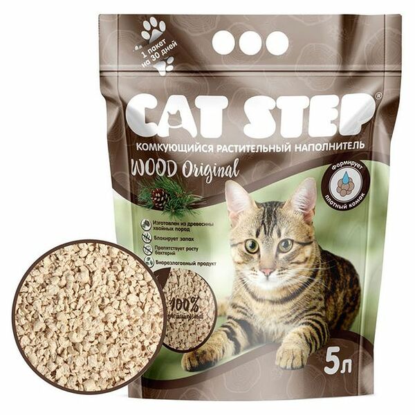 Наполнитель Cat Step Wood Original древесный комкующийся 5 л