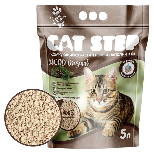 

Наполнитель Cat Step Wood Original древесный комкующийся 5 л 2.3 кг