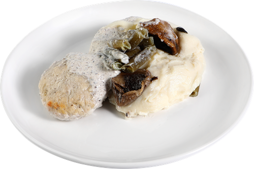 Котлета куриная ЛЕНТА FRESH с картофельным пюре, лобио и грибным соусом, 300 г