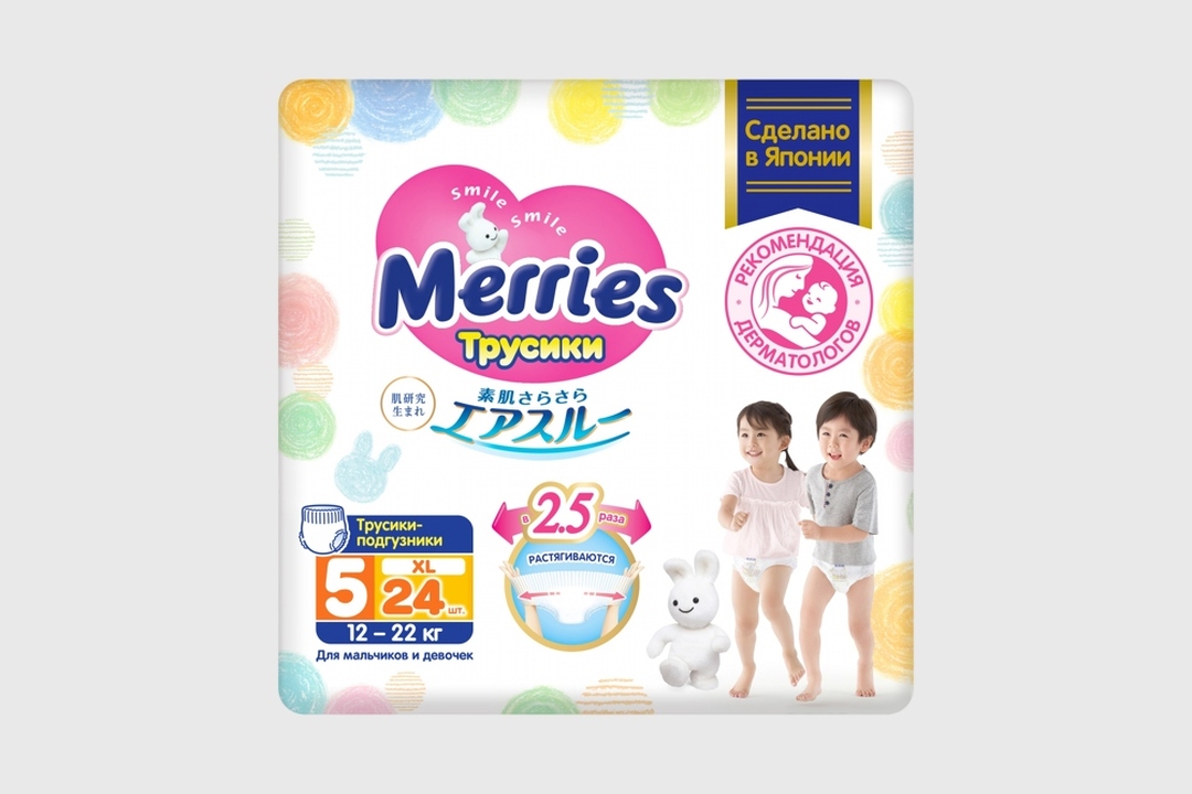 

Трусики-подгузники Merries XL 12-22 кг 24 шт.