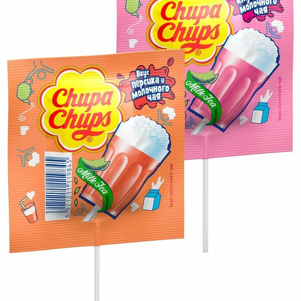 Карамель Chupa Chups вкус в ассортименте Молочный чай и персик / Молочный чай и клубника 15 г