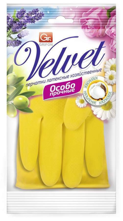 

Перчатки хозяйственные GRIFON Velvet, латексные, ароматизированные, р-р L