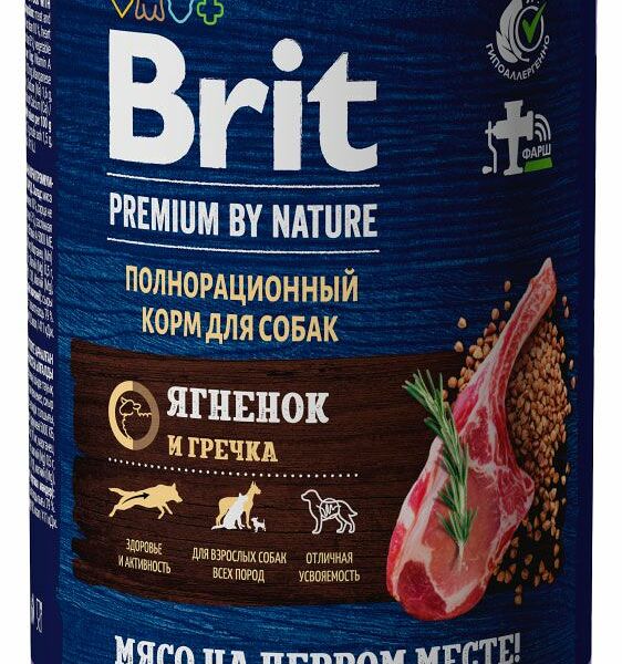 Корм влажный Brit Premium By Nature для собак с чувствительным пищеварением с ягненком и гречкой 410 г