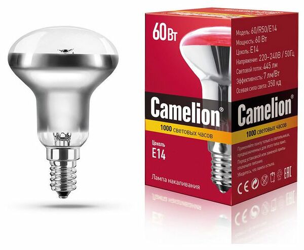 Лампа накаливания Camelion E14 зеркальная, 60 Вт