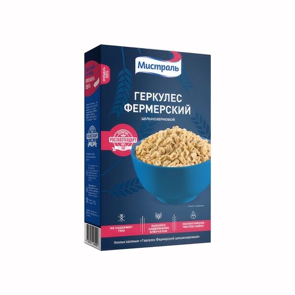 Хлопья овсяные Мистраль Геркулес Фермерский цельнозерновой, 400 г