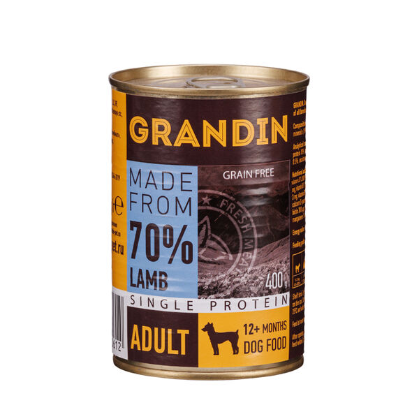 Консервы Grandin для взрослых собак всех пород с ягненком и льняным маслом 400 г