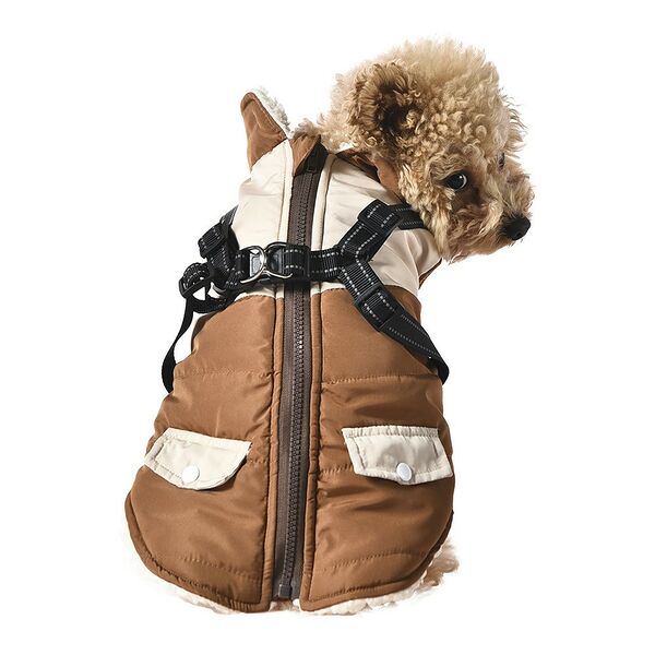 Куртка со шлейкой для собак FOXIE Honey cake S (длина спины 30см, обхват груди 47-53см) коричневая