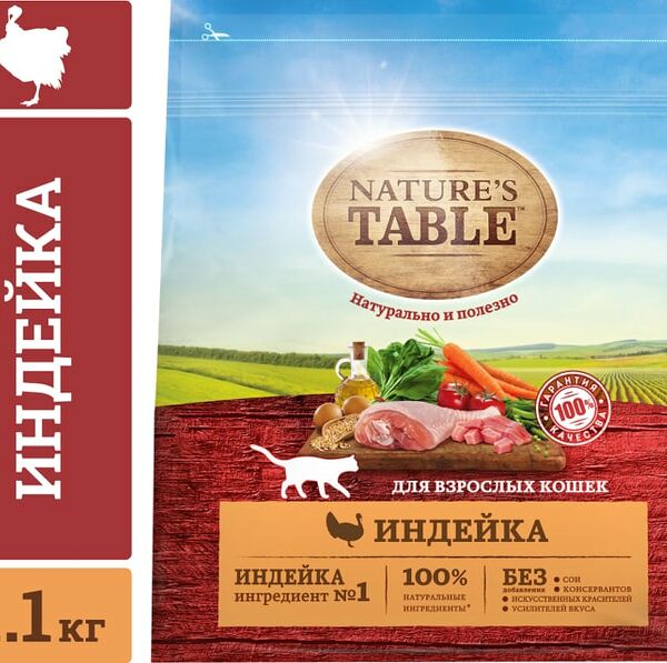 Сухой корм для кошек Natures Table Индейка 1.1кг