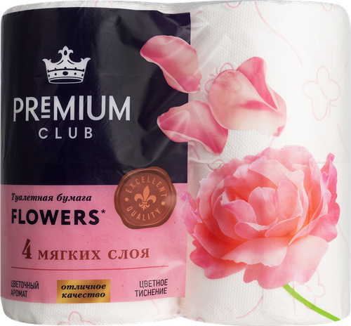 

Бумага туалетная Premium Club Flowers арома 4 слоя 4 шт.